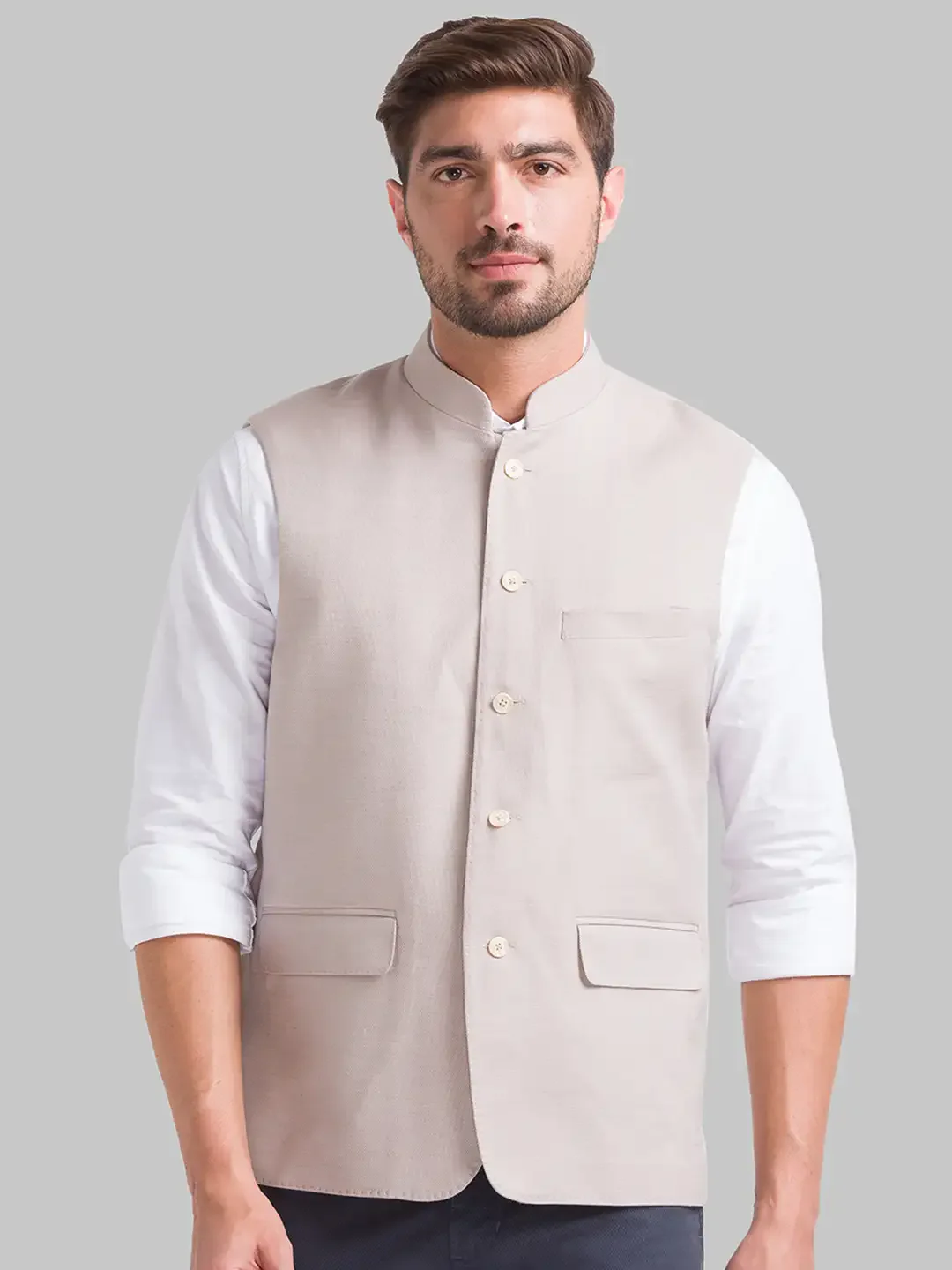 Men Fawn Solid Terry Rayon Blend Waist Coat