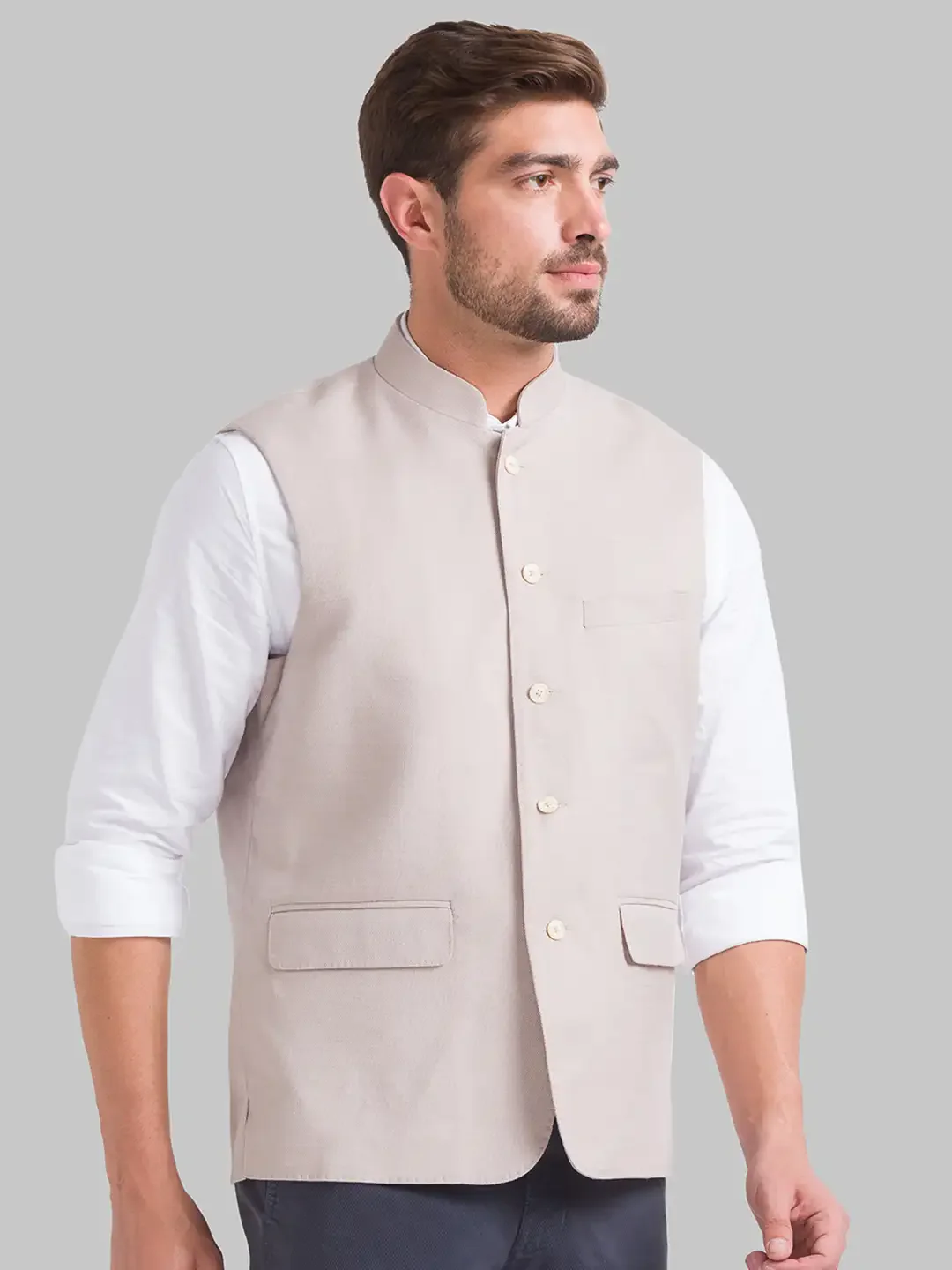 Men Fawn Solid Terry Rayon Blend Waist Coat - Image 2