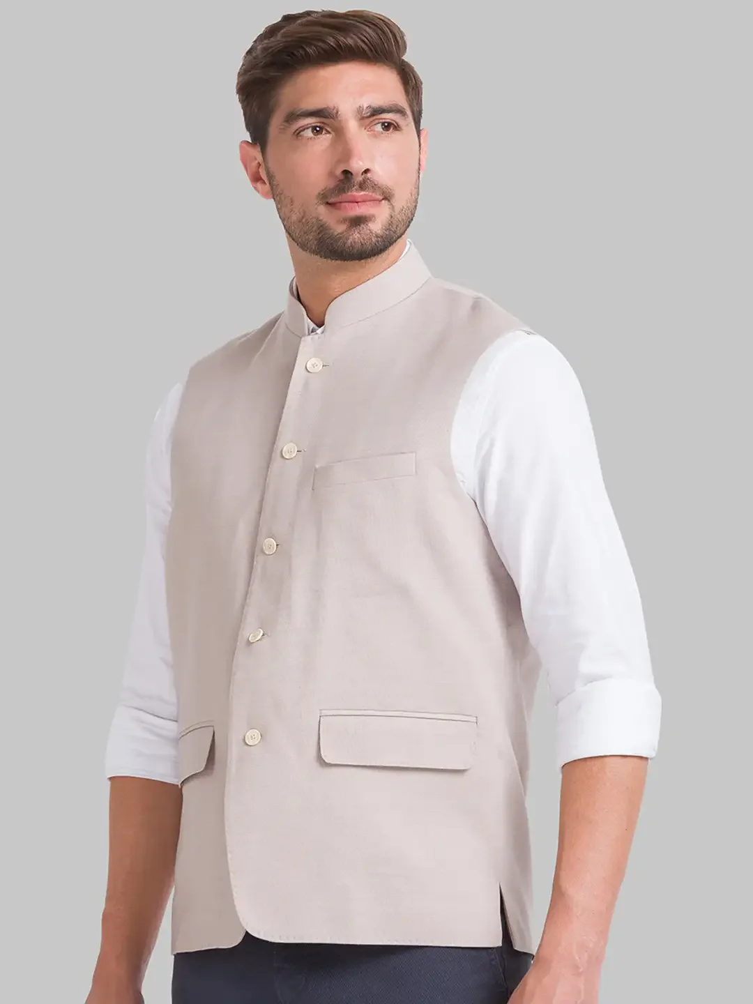 Men Fawn Solid Terry Rayon Blend Waist Coat - Image 3