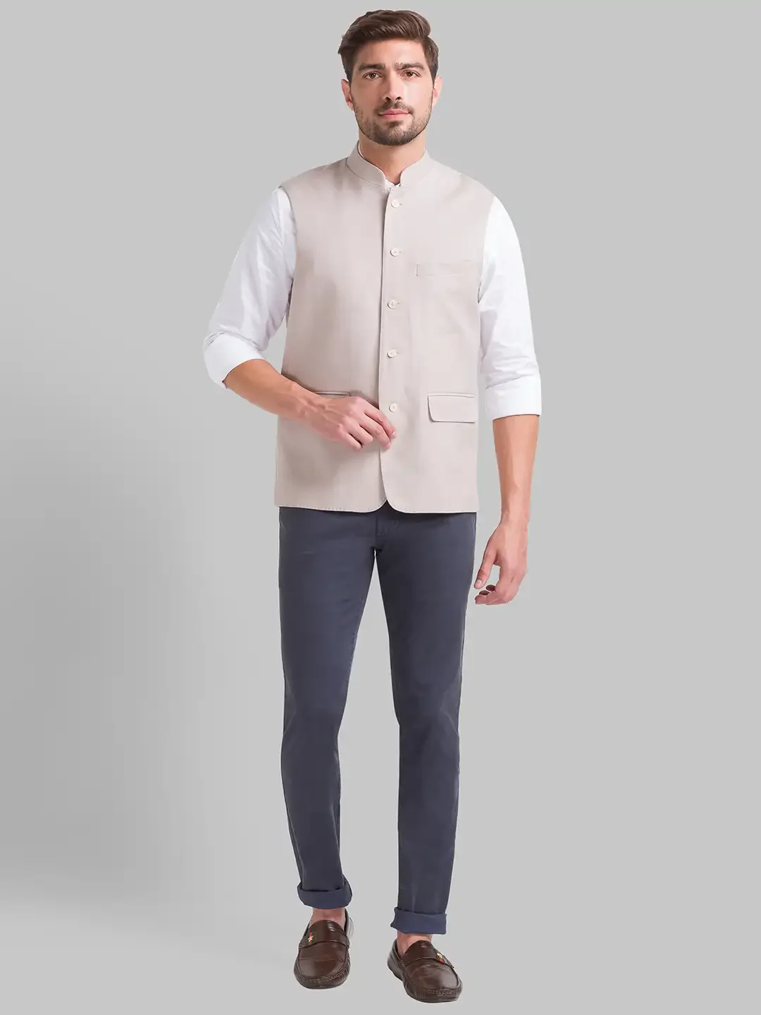 Men Fawn Solid Terry Rayon Blend Waist Coat - Image 5