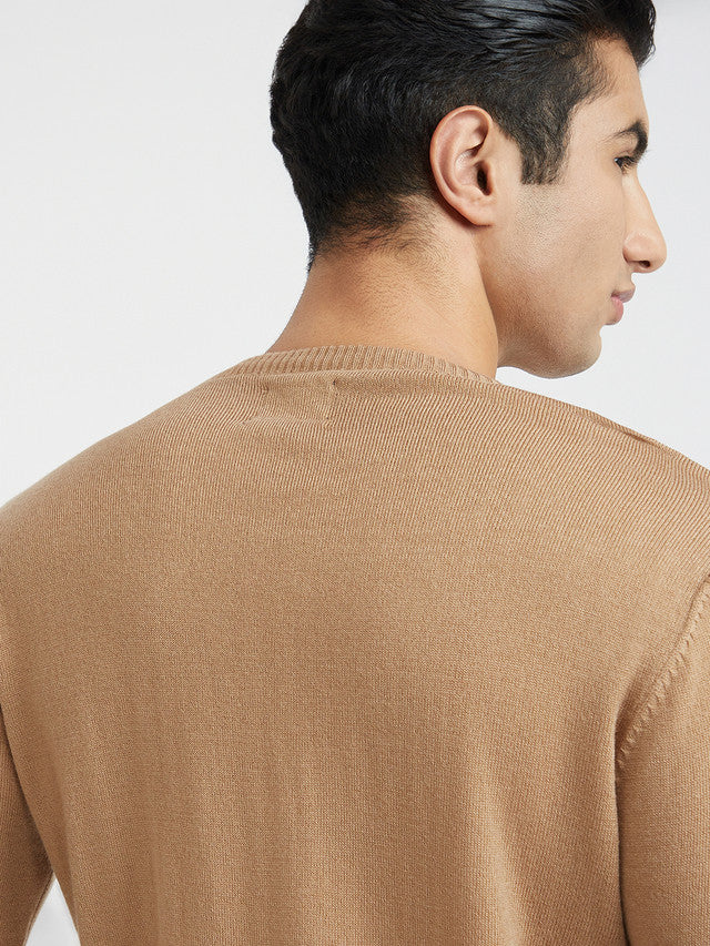 Men Fawn Structure Cable Acrylic Wool Blend Round Collar Sweaters - Image 7