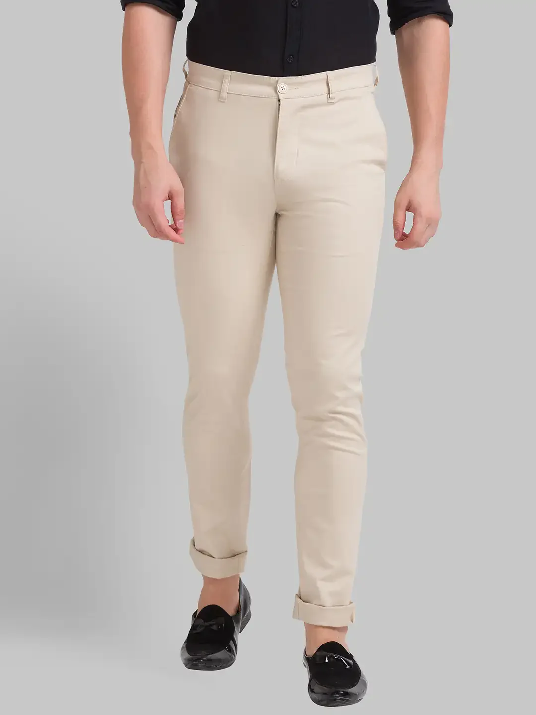 Men Fawn Super Slim Fit Solid Cotton Blend Trouser