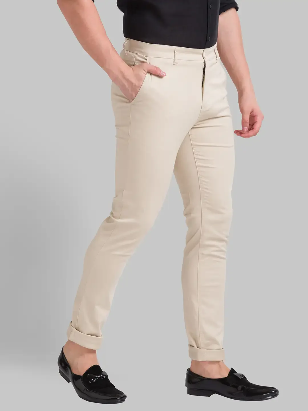 Men Fawn Super Slim Fit Solid Cotton Blend Trouser - Image 2