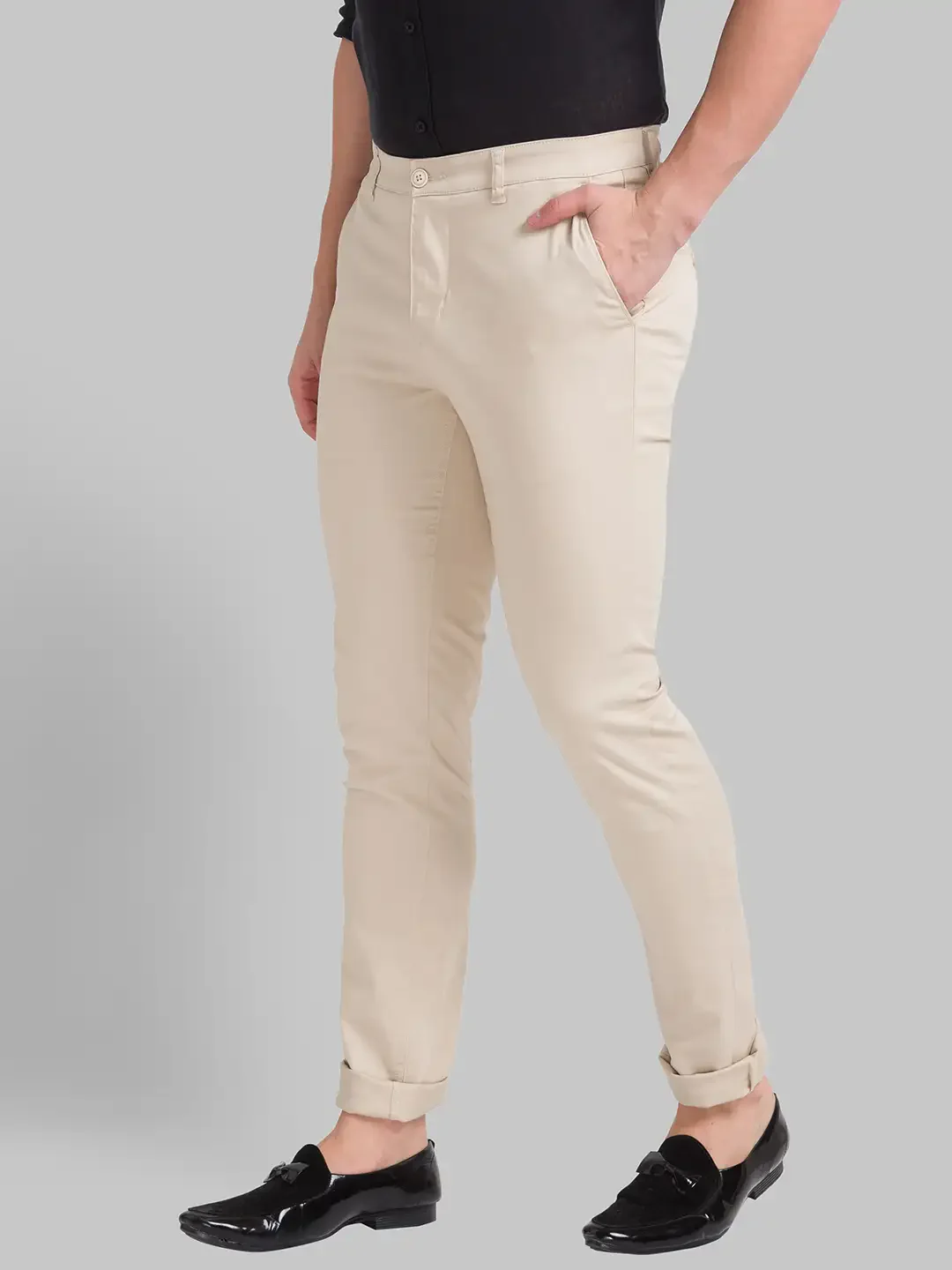 Men Fawn Super Slim Fit Solid Cotton Blend Trouser - Image 3