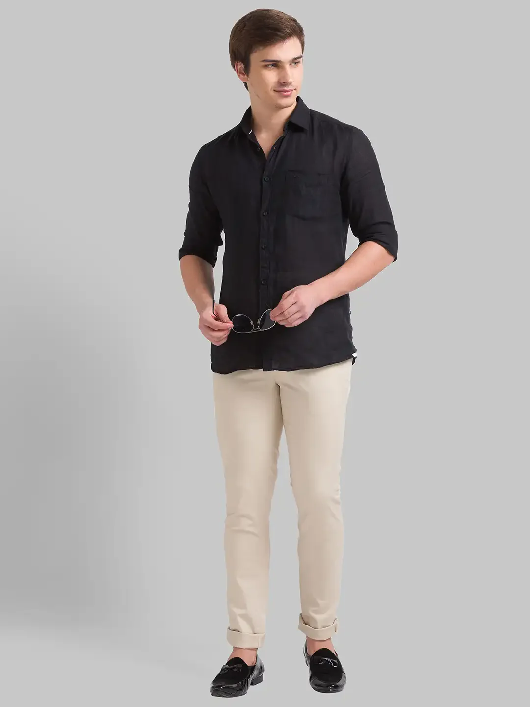 Men Fawn Super Slim Fit Solid Cotton Blend Trouser - Image 5