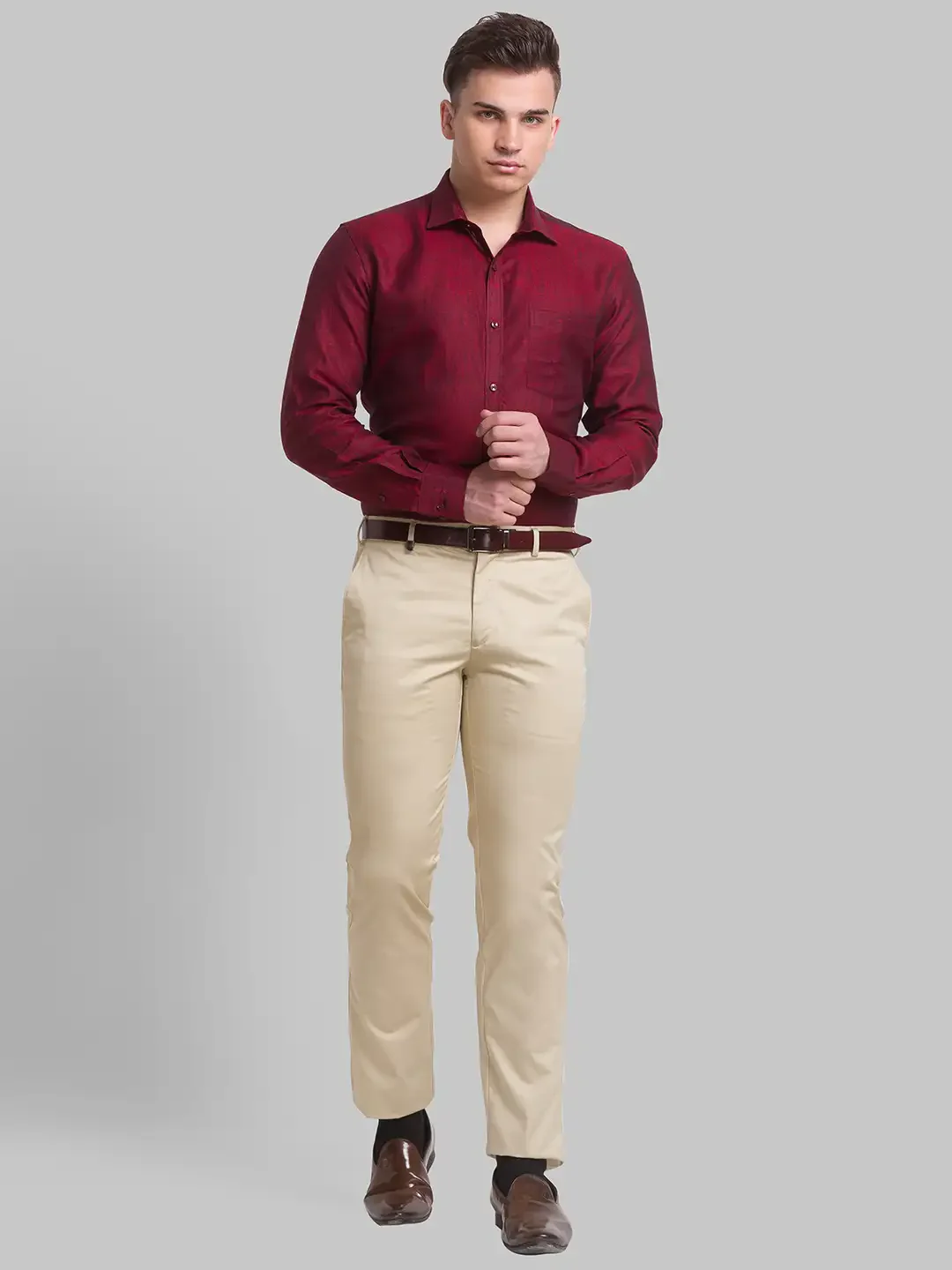 Park Avenue Men Fawn Super Slim Fit Solid Trouser - Image 5