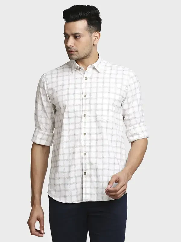 Men Fawn Tailored Fit Checks Cotton Blend Full Sleeve Shirts