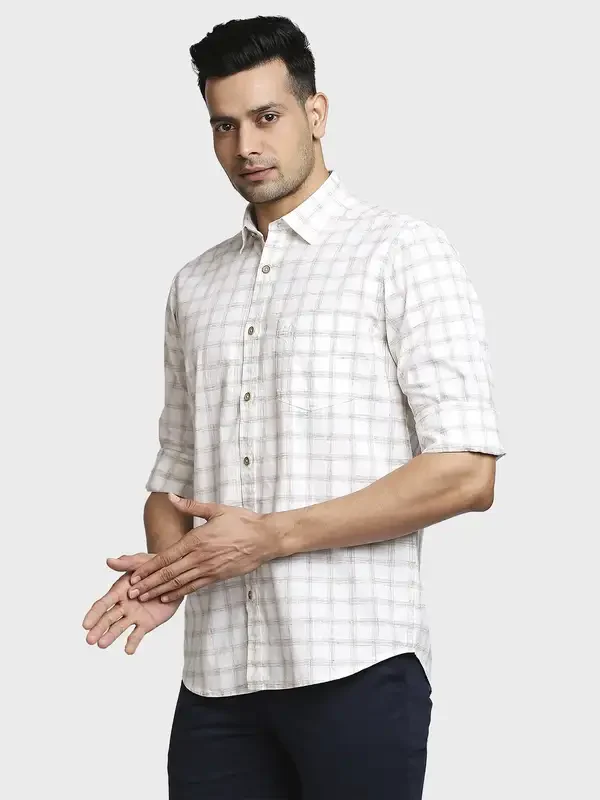 Men Fawn Tailored Fit Checks Cotton Blend Full Sleeve Shirts - Image 3