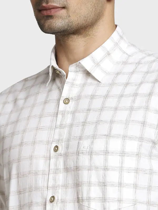 Men Fawn Tailored Fit Checks Cotton Blend Full Sleeve Shirts - Image 6