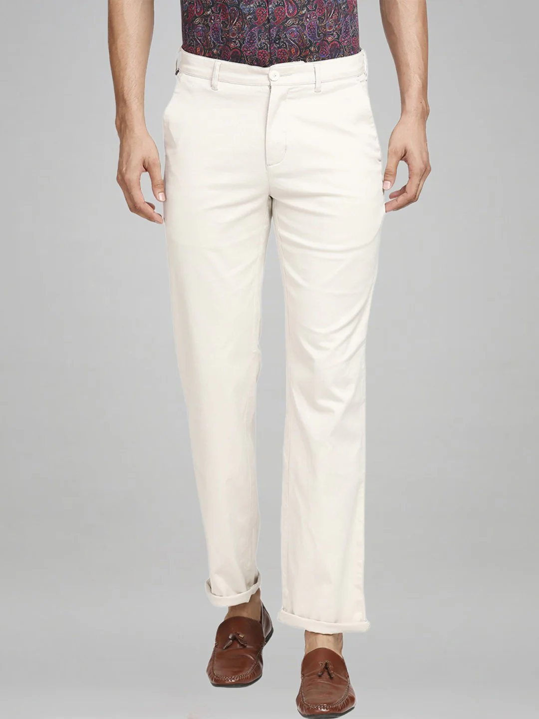 Men Fawn Tailored Fit Solid Cotton Blend Trouser