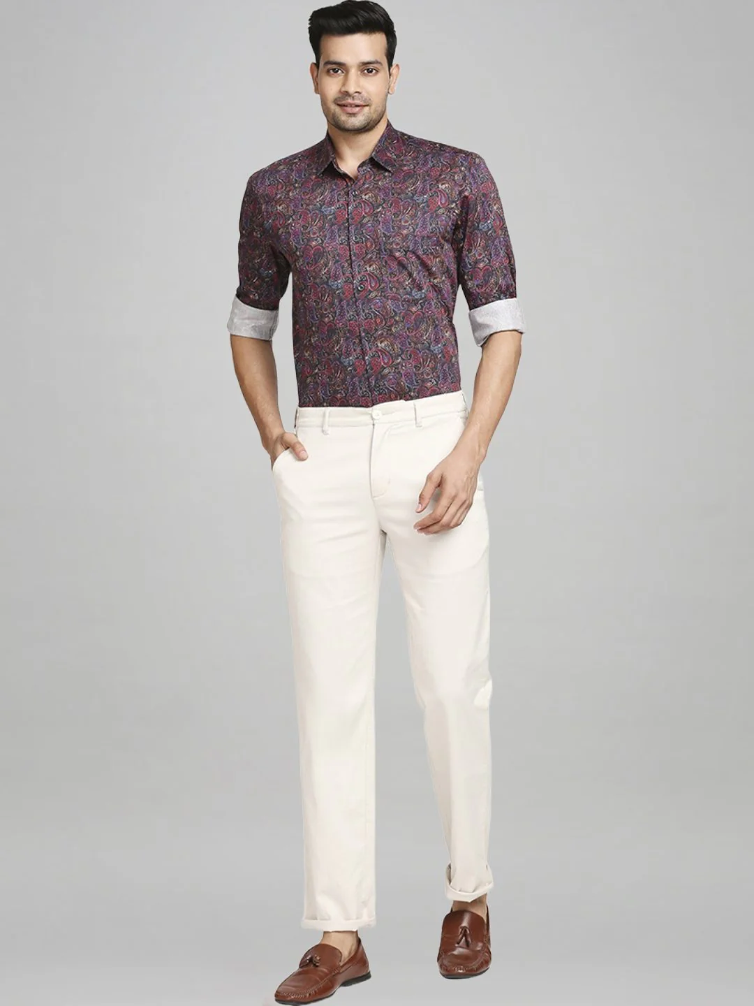 Men Fawn Tailored Fit Solid Cotton Blend Trouser - Image 2