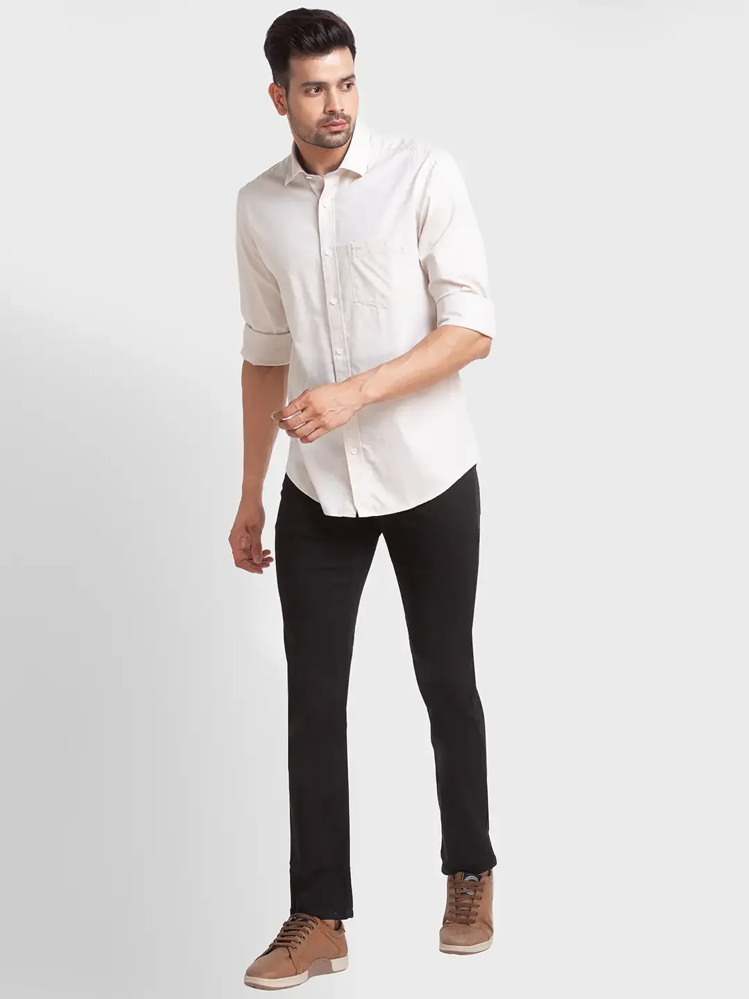 Men Fawn Tailored Fit Solid Cotton Full Sleeve Shirts - Image 5