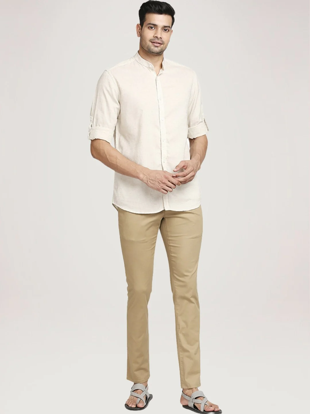 Men Fawn Tailored Fit Solid Linen Cotton Blend Full Sleeve Shirts - Image 2
