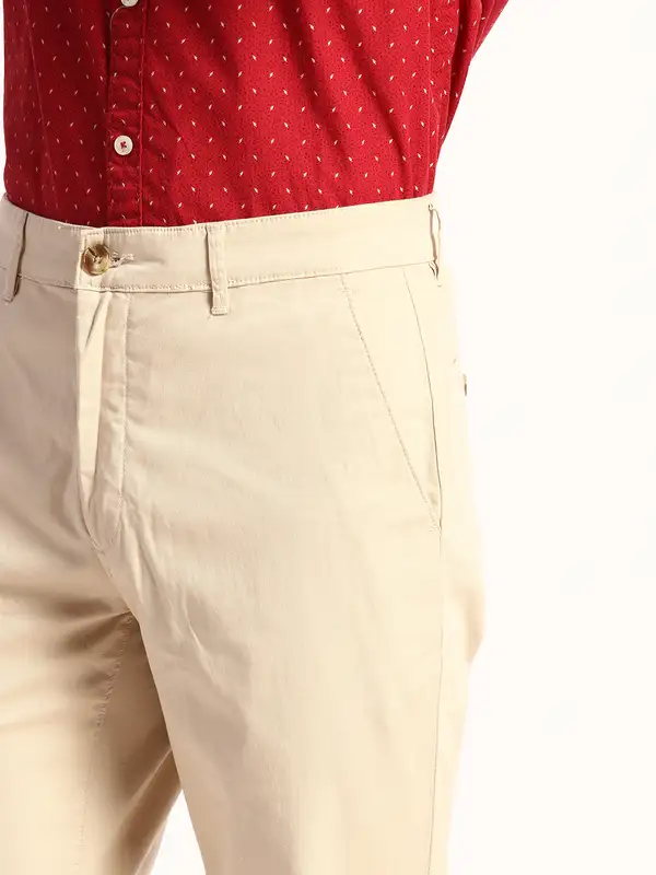Men Fawn Tailored Fit Solid Piece Dyed Cotton Blend Trouser - Image 6