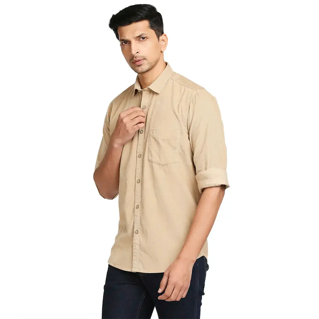 Men Fawn Tailored Fit Solid Piece Dyed Cotton Full Sleeve Shirts - Image 3