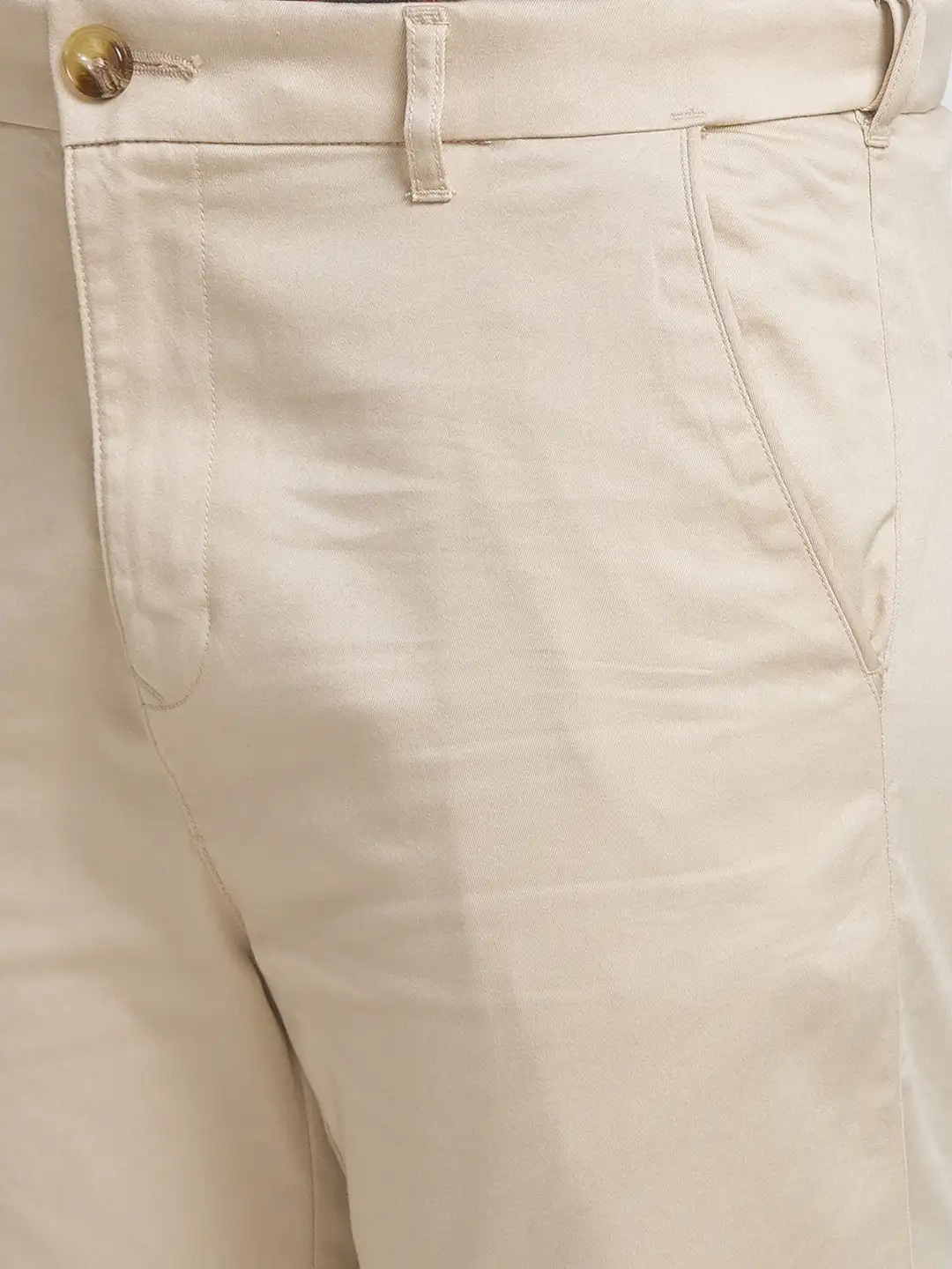 Men Fawn Tailored Fit Solid Piece Dyed Cotton Trouser - Image 6