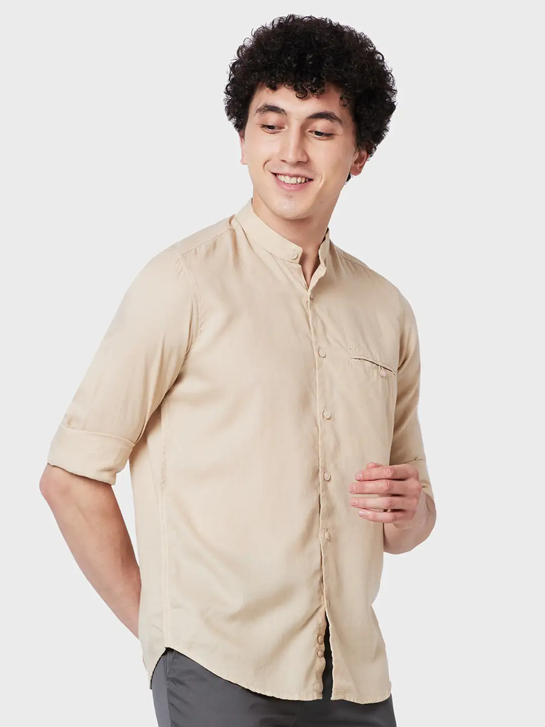 Colorplus Men Brown Piece Dyed Tailored Fit Tencel Blend Casual Shirt - Image 2
