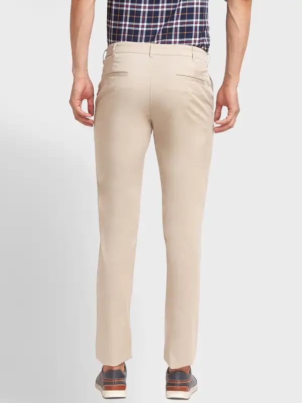 Men Fawn Tailored Fit Solid Piece Dyed Polyester Blend Trouser - Image 4
