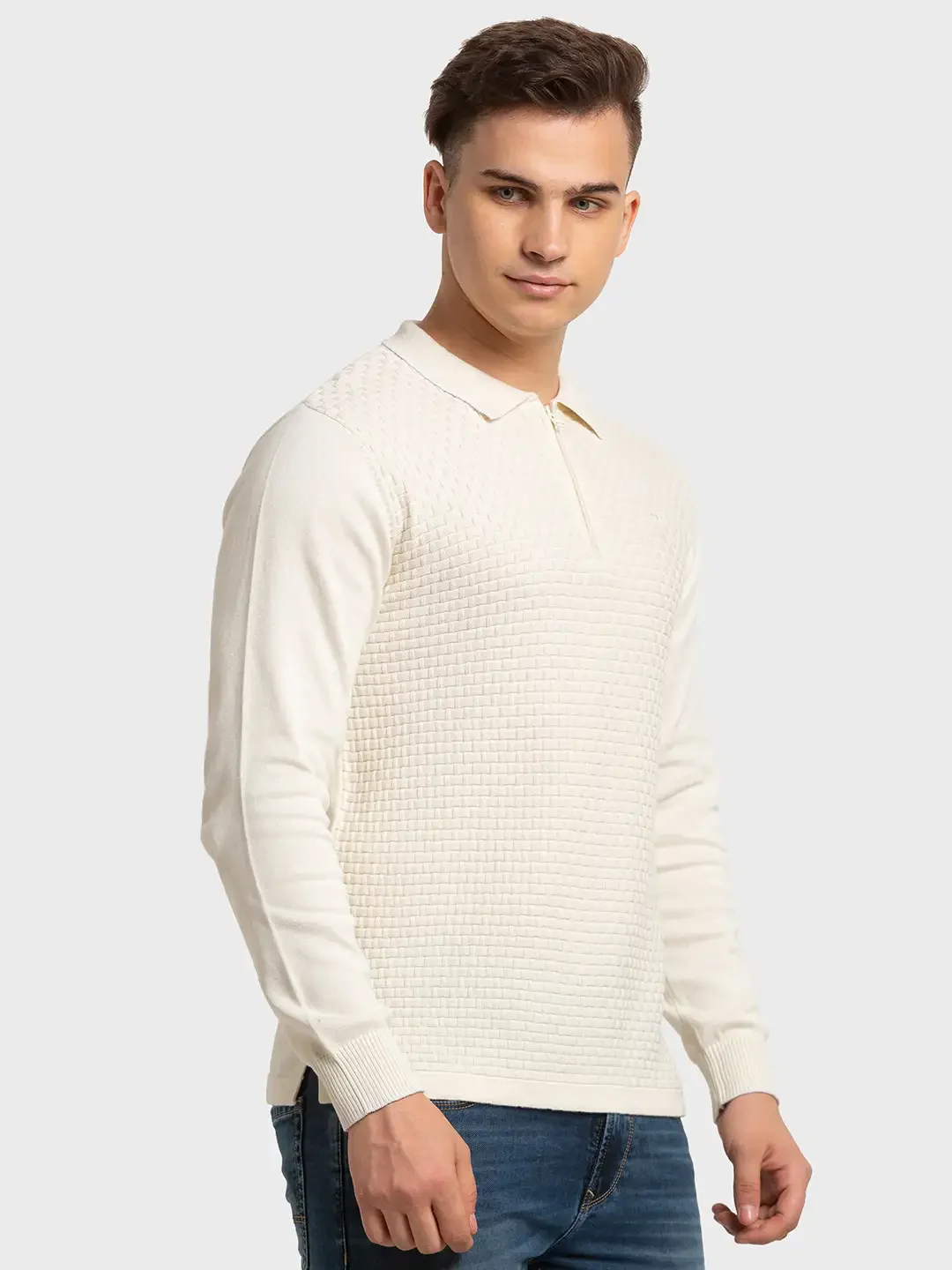 Men Fawn Tailored Fit Structure Solid Cotton Full Sleeve T-Shirt - Image 2