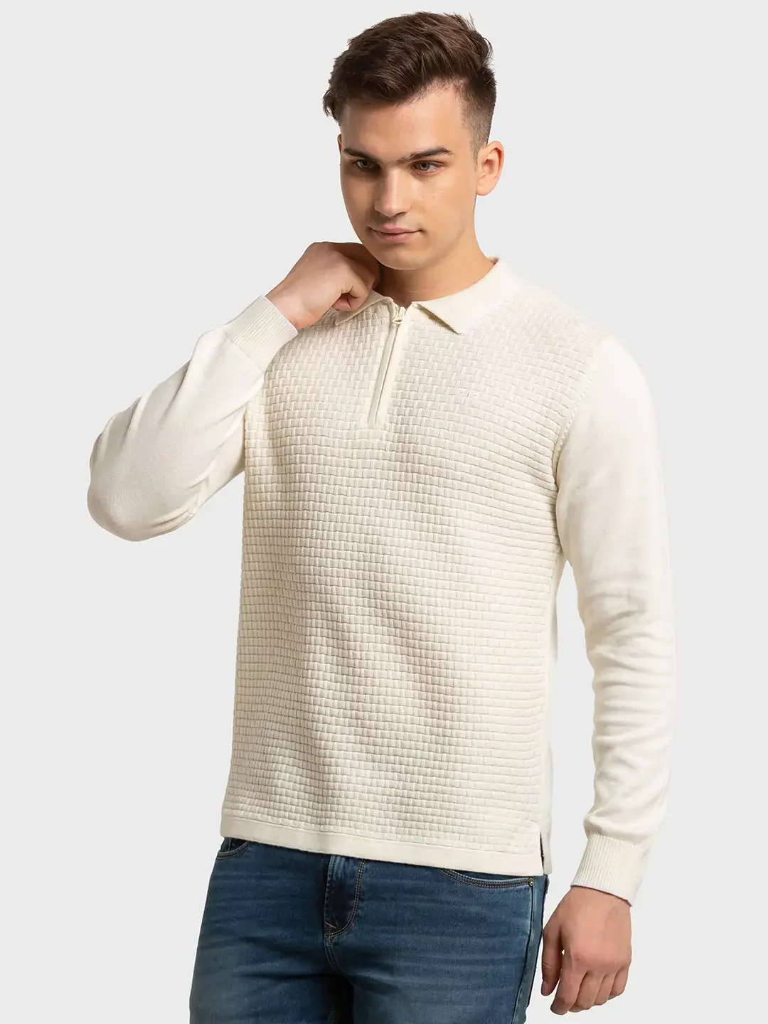 Men Fawn Tailored Fit Structure Solid Cotton Full Sleeve T-Shirt - Image 3