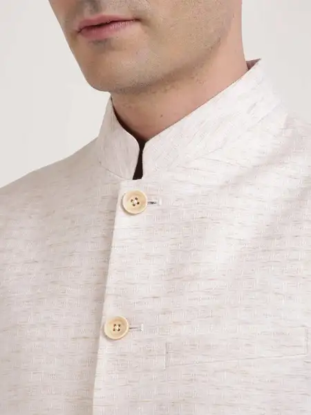 Men Fawn Tailored Fit Yarn Dyed Cotton Blend Jackets