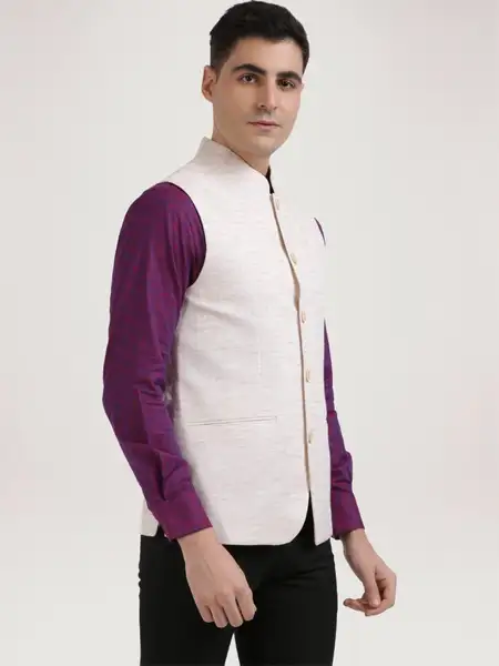 Men Fawn Tailored Fit Yarn Dyed Cotton Blend Jackets - Image 5