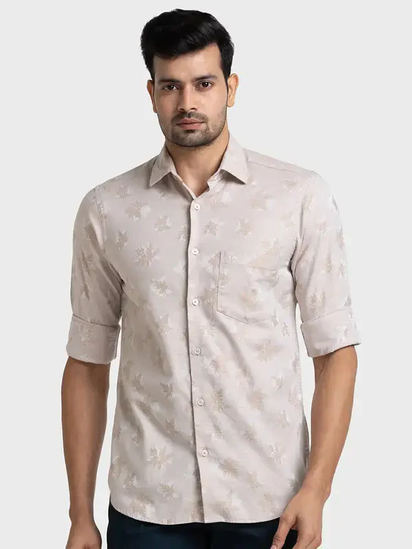 Colorplus Men Brown Yarn Dyed Tailored Fit Cotton Casual Shirt