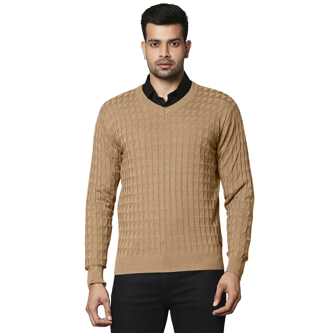 Men Fawn Wrapper Wool Blend Full Sleeve V Neck Collar Sweaters