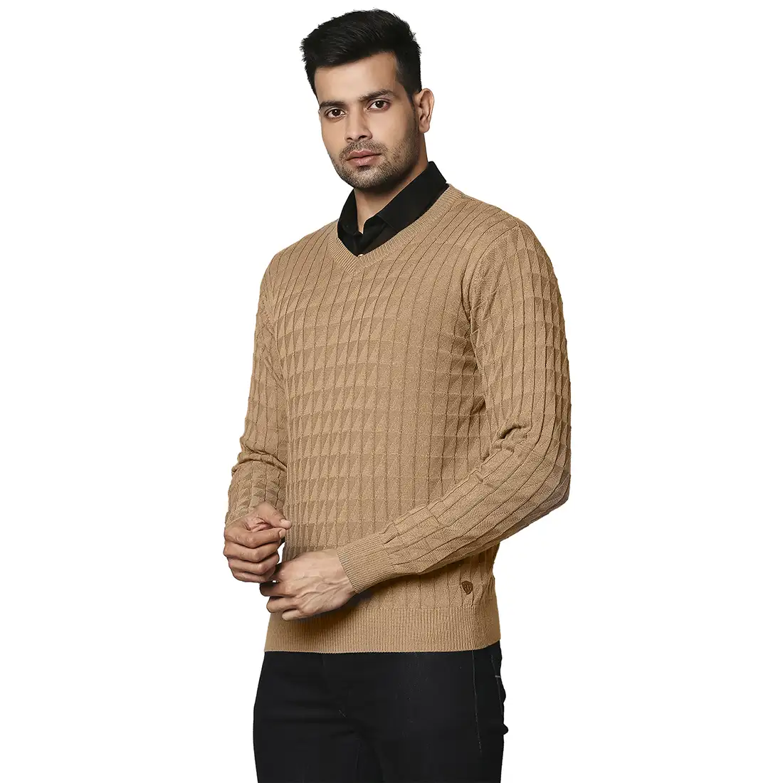 Men Fawn Wrapper Wool Blend Full Sleeve V Neck Collar Sweaters - Image 3