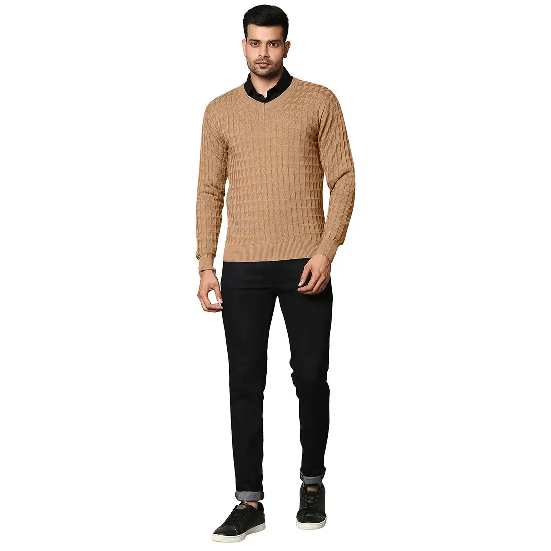 Men Fawn Wrapper Wool Blend Full Sleeve V Neck Collar Sweaters - Image 5