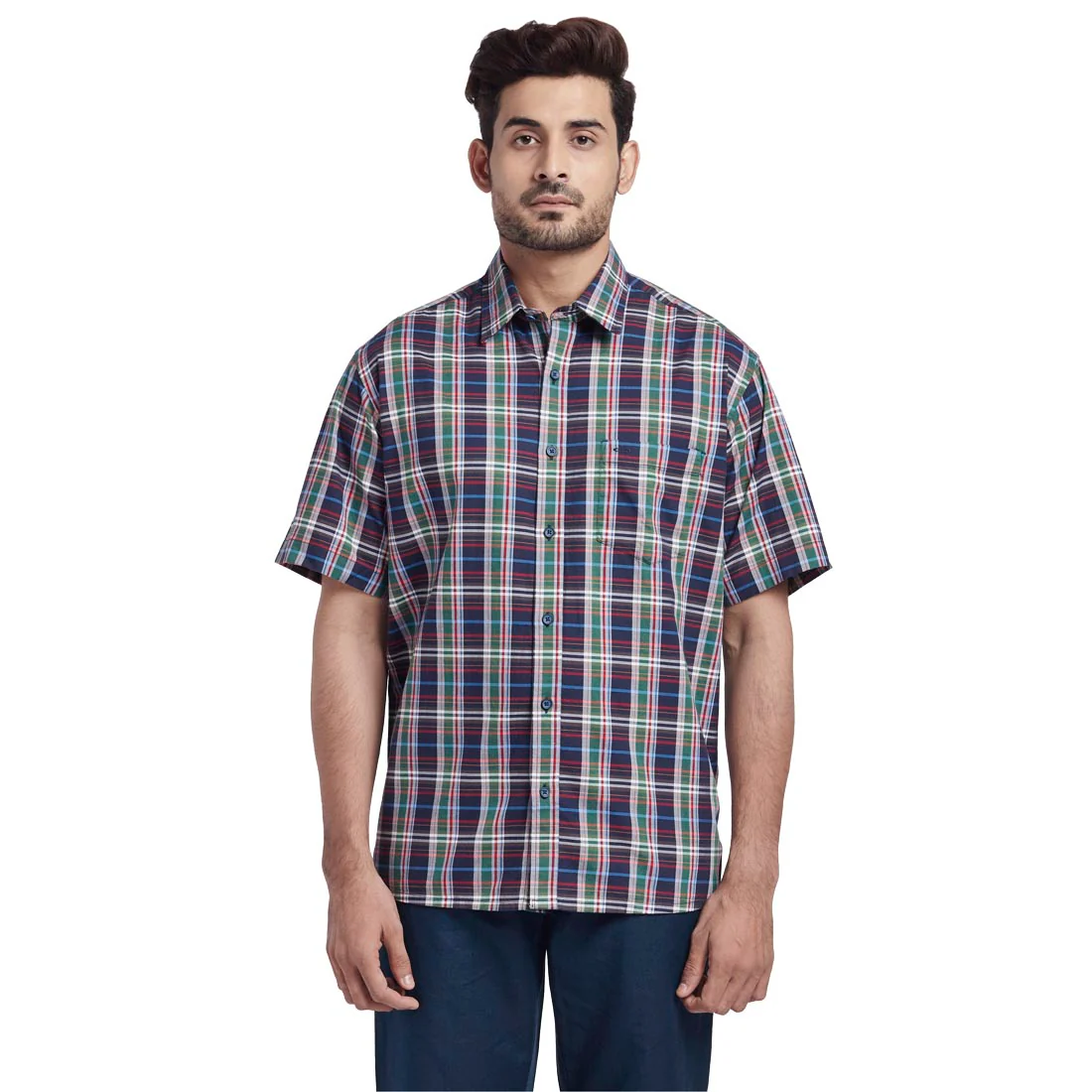 Men Green Classic Fit Checks Cotton Half Sleeve Shirts