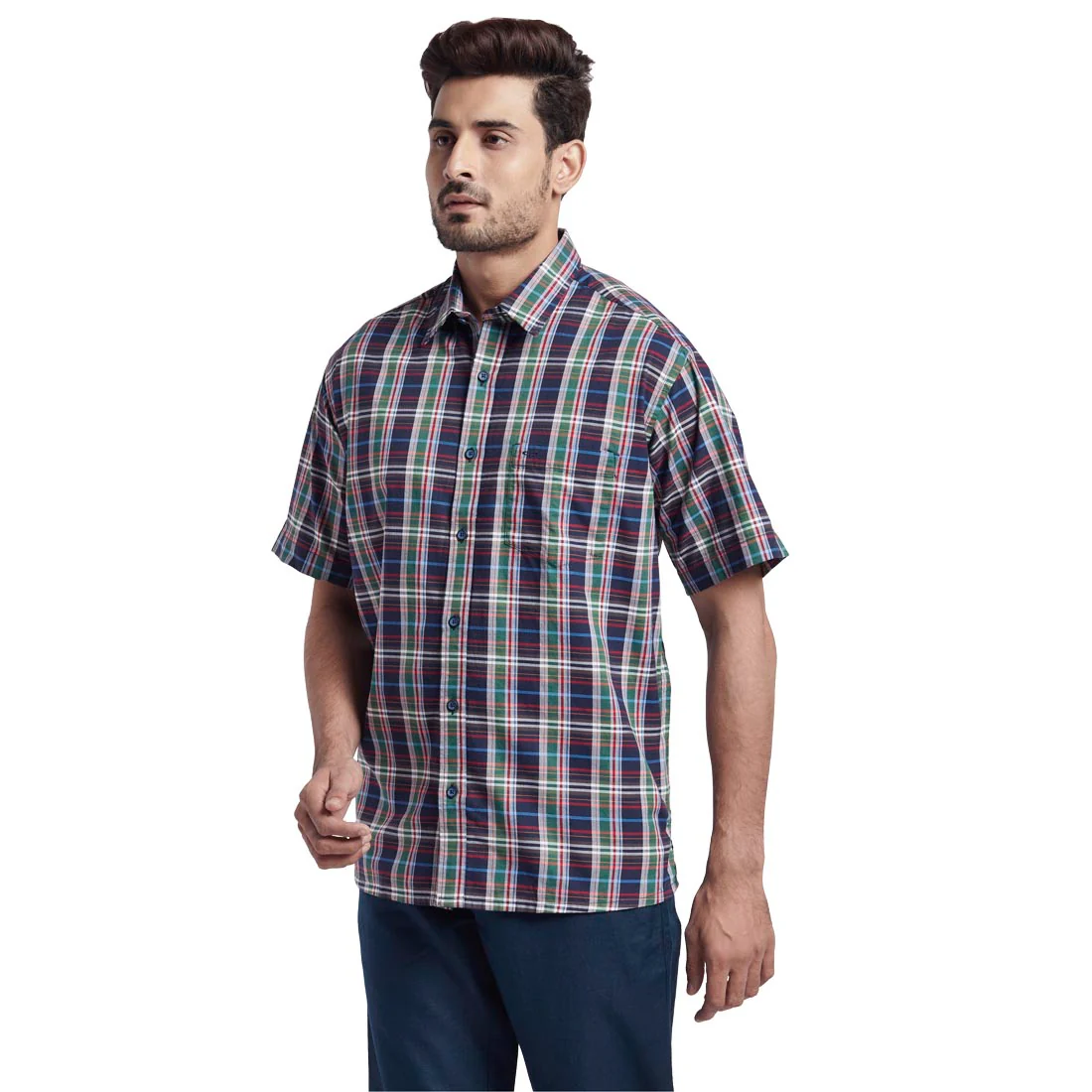 Men Green Classic Fit Checks Cotton Half Sleeve Shirts - Image 3