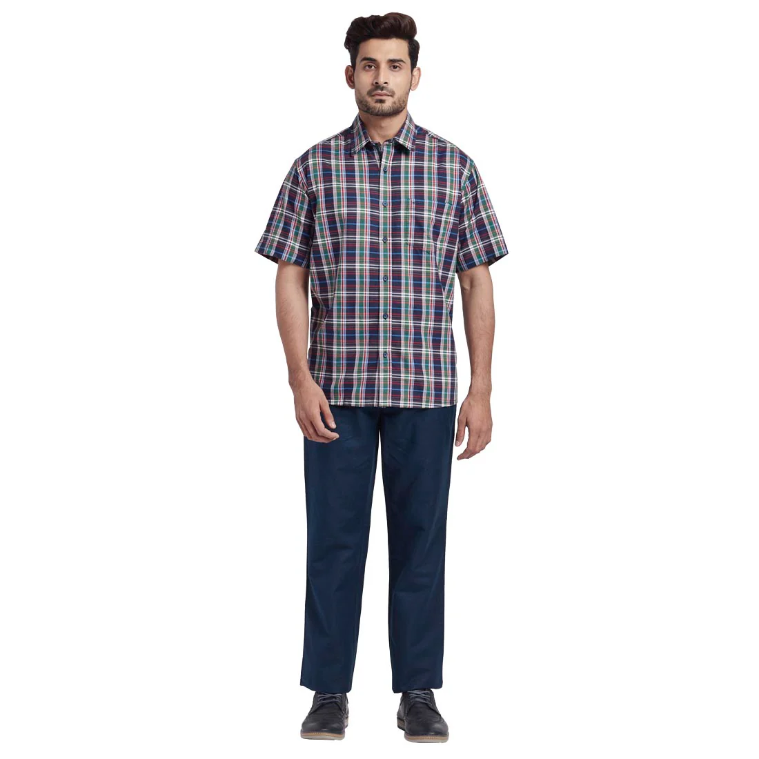 Men Green Classic Fit Checks Cotton Half Sleeve Shirts - Image 5