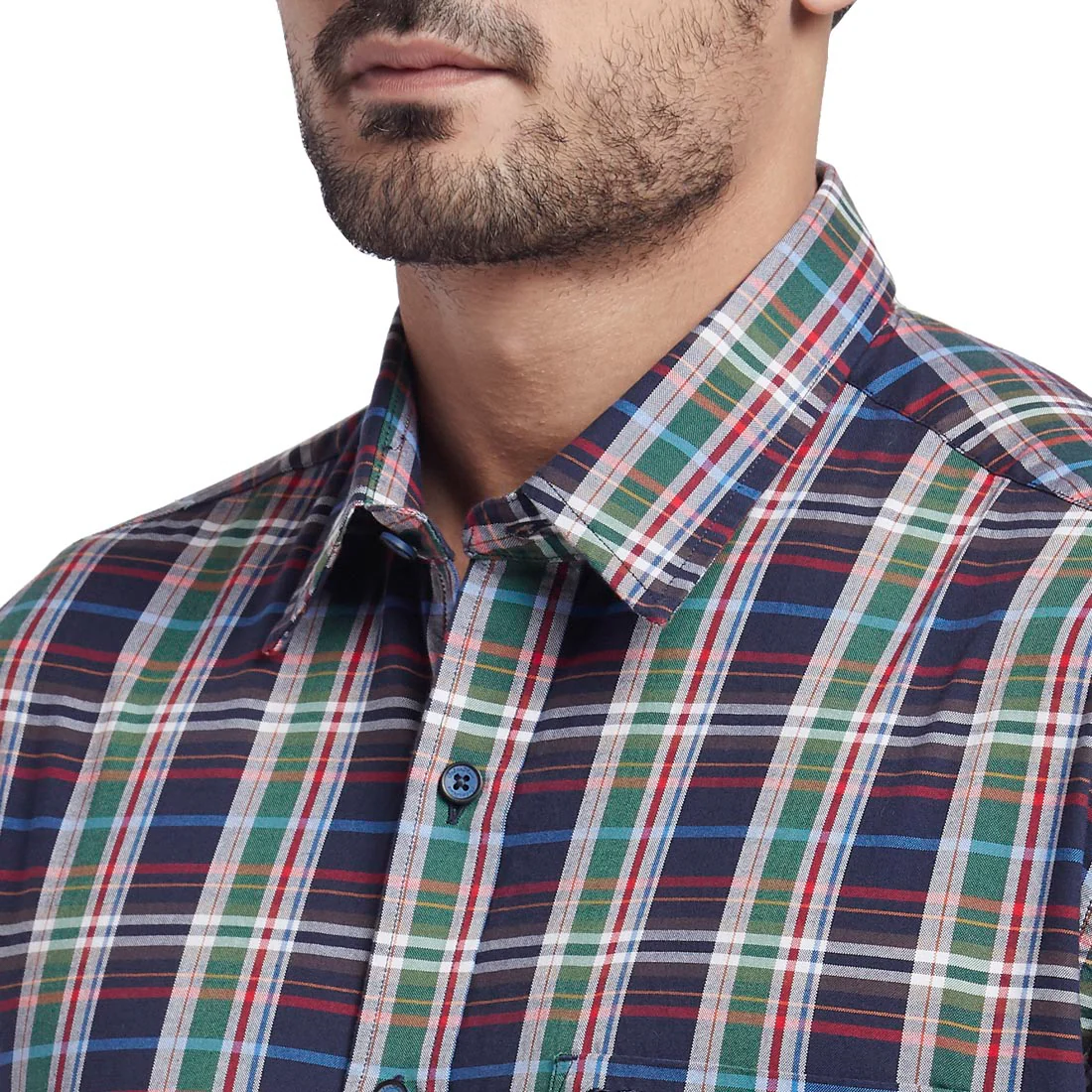 Men Green Classic Fit Checks Cotton Half Sleeve Shirts - Image 6
