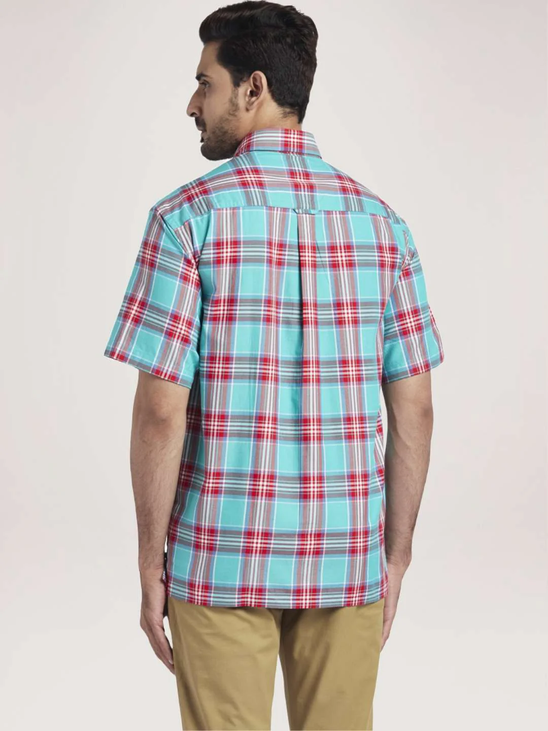 Men Green Classic Fit Checks Cotton Half Sleeve Shirts - Image 4