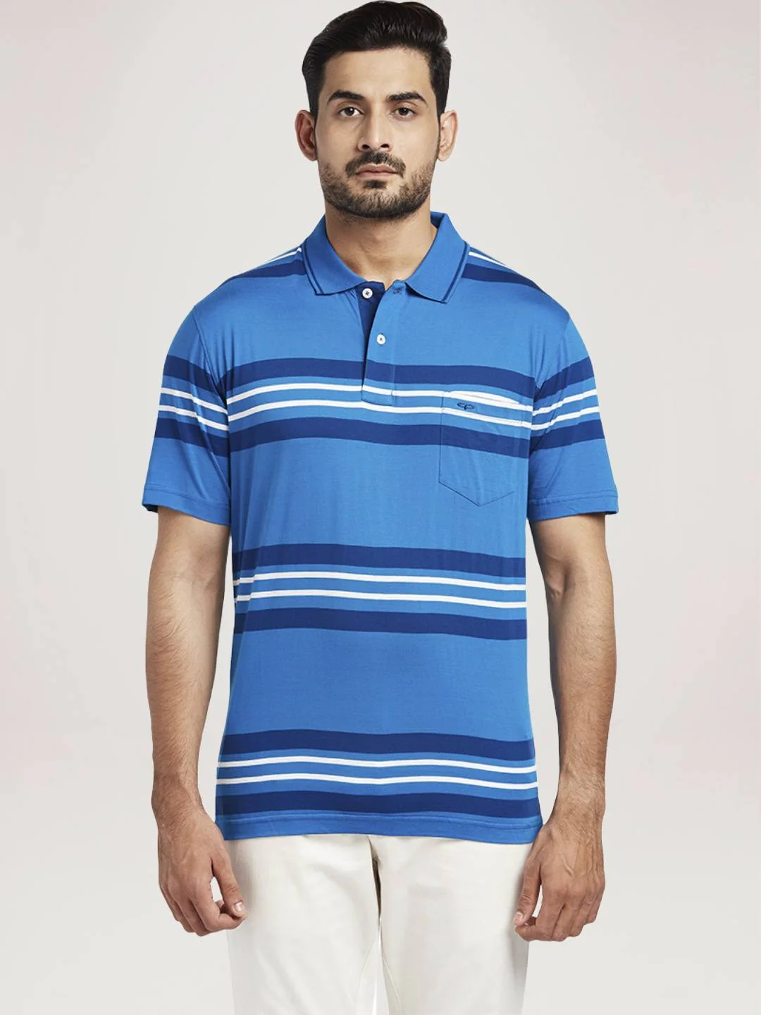 Men Green Classic Fit Stripe Cotton Half Sleeve T-Shirt