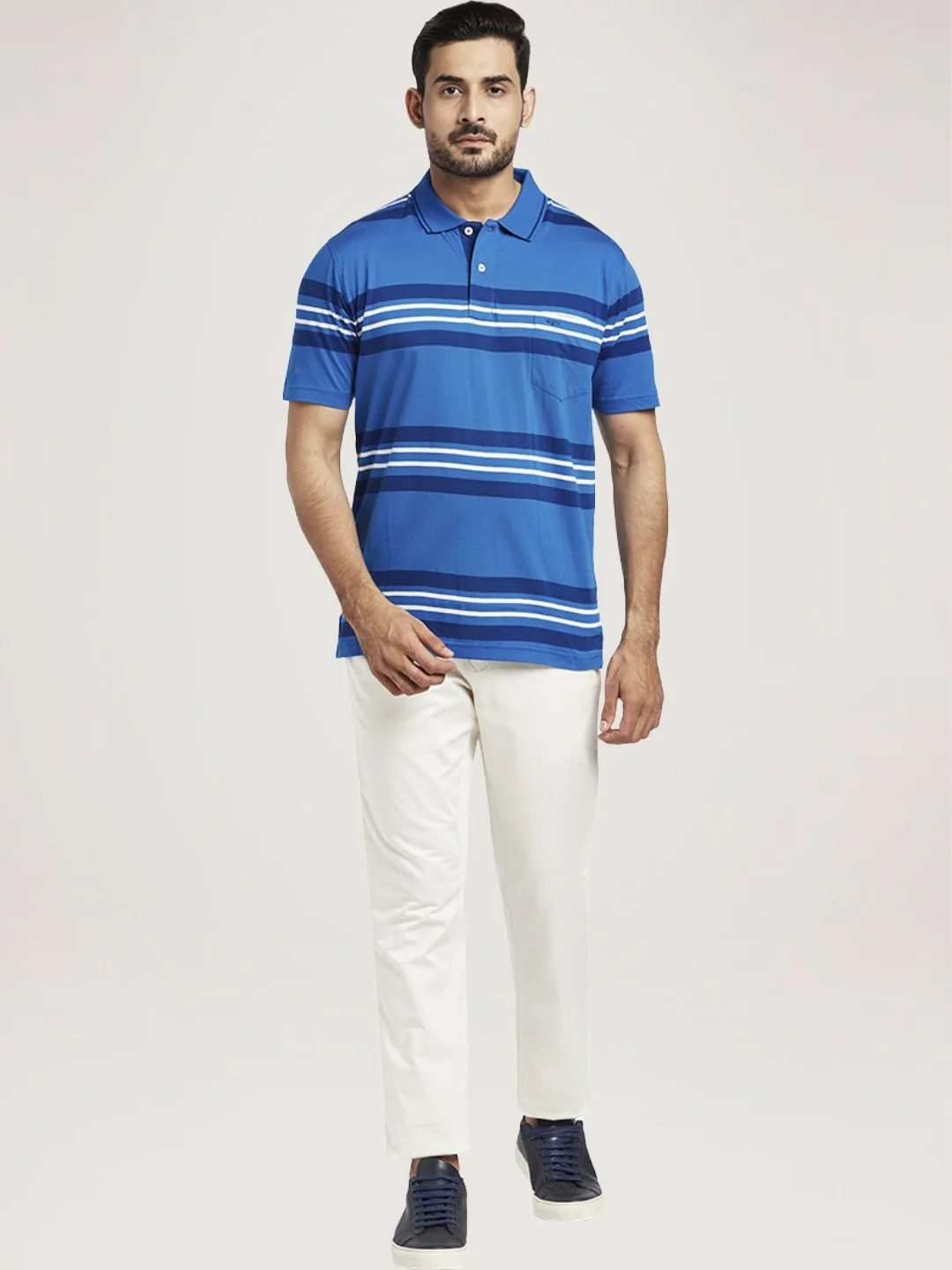 Men Green Classic Fit Stripe Cotton Half Sleeve T-Shirt - Image 3