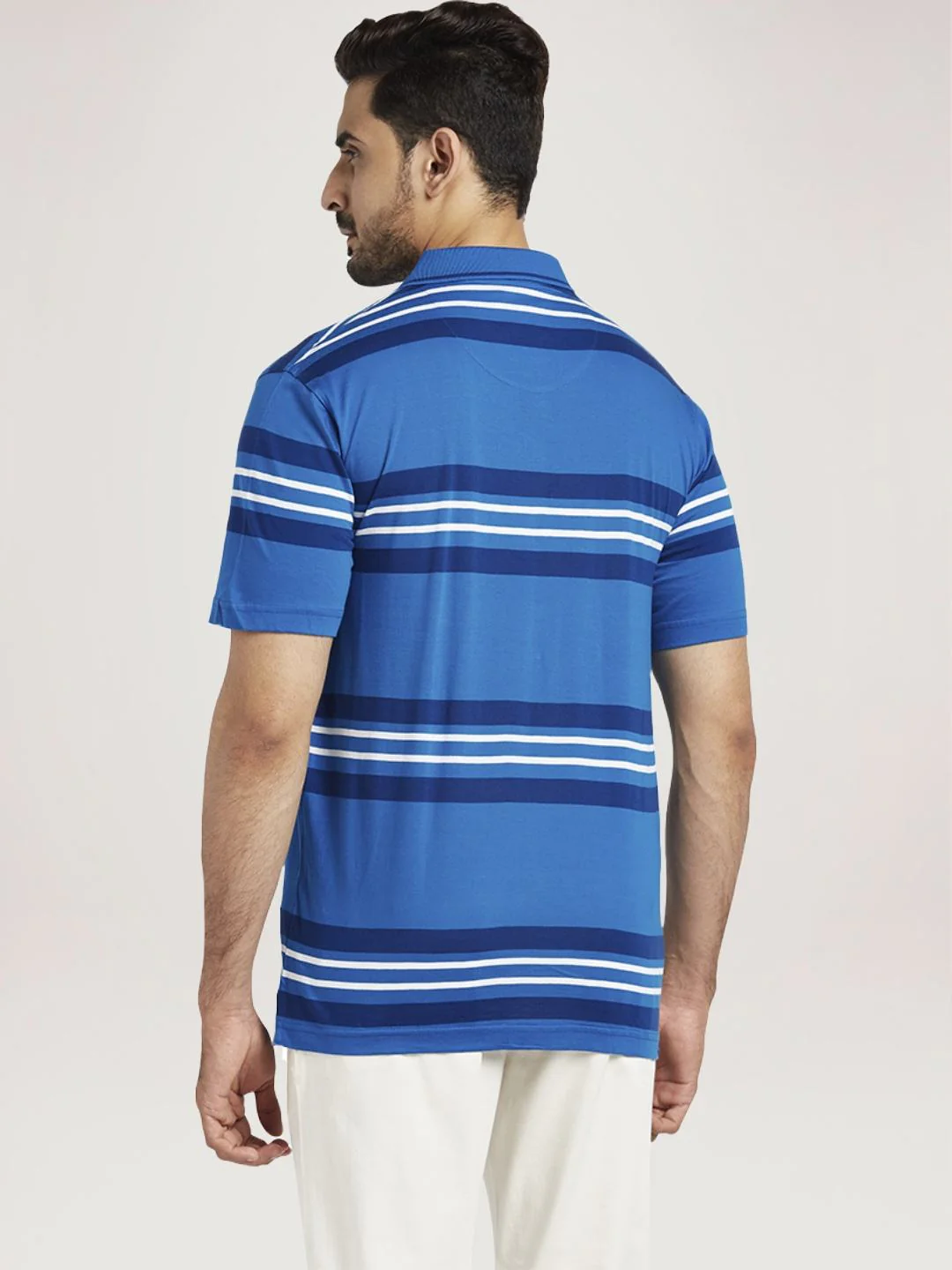 Men Green Classic Fit Stripe Cotton Half Sleeve T-Shirt - Image 4