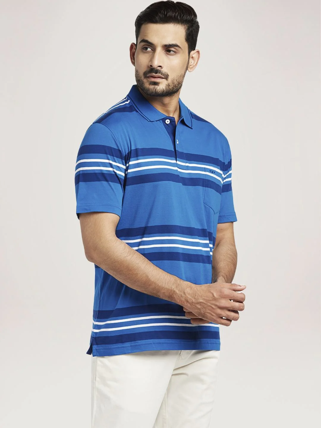 Men Green Classic Fit Stripe Cotton Half Sleeve T-Shirt - Image 5