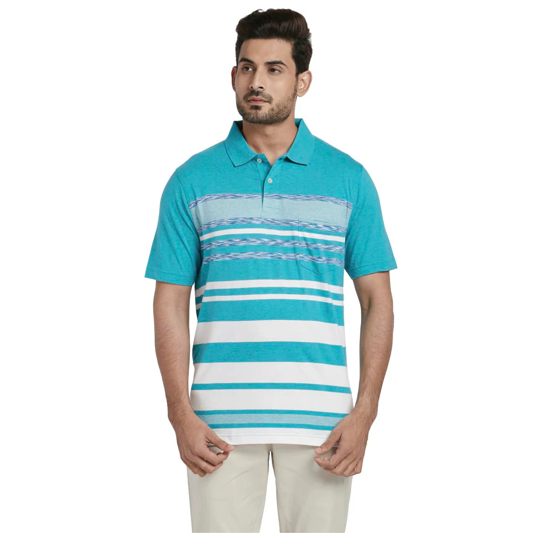 Men Green Classic Fit Stripe Engineered Cotton Half Sleeve T-Shirt