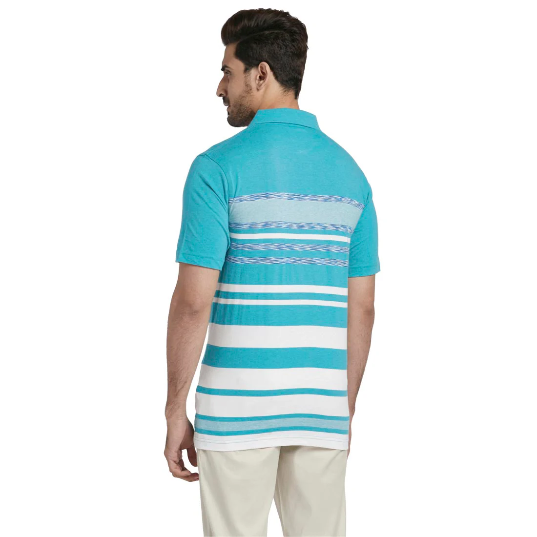 Men Green Classic Fit Stripe Engineered Cotton Half Sleeve T-Shirt - Image 4