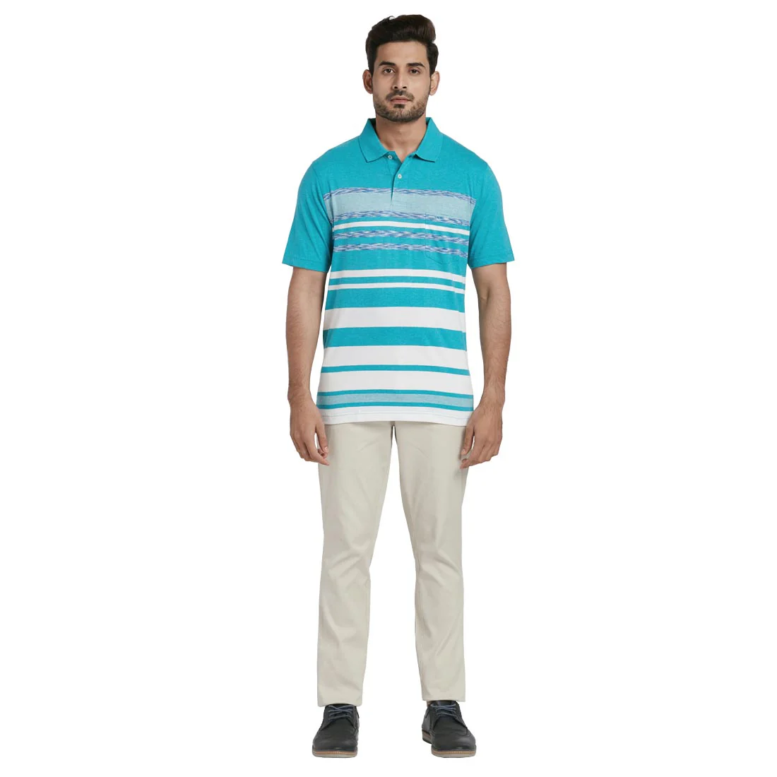 Men Green Classic Fit Stripe Engineered Cotton Half Sleeve T-Shirt - Image 5