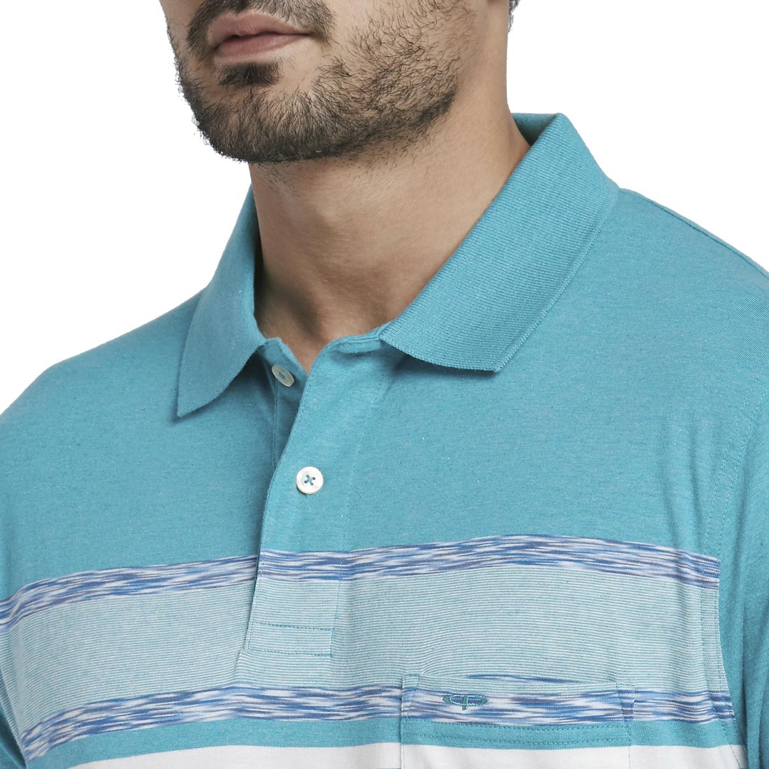 Men Green Classic Fit Stripe Engineered Cotton Half Sleeve T-Shirt - Image 6