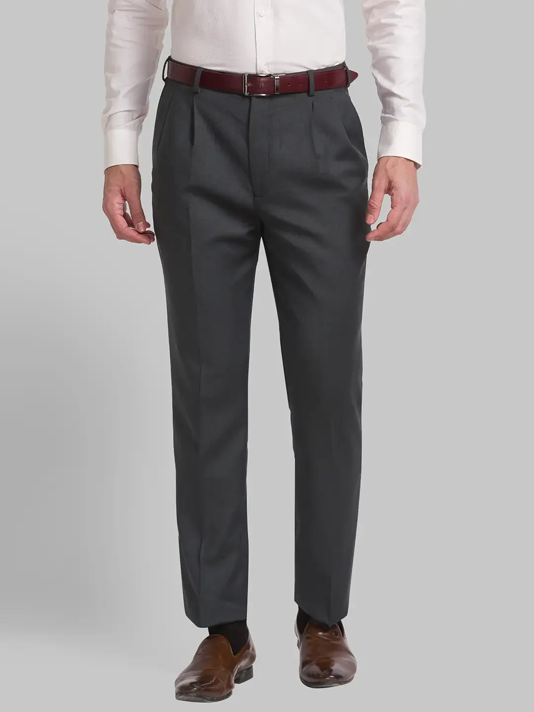 Men Green Classic Fit Structure Polyester Blend Trouser