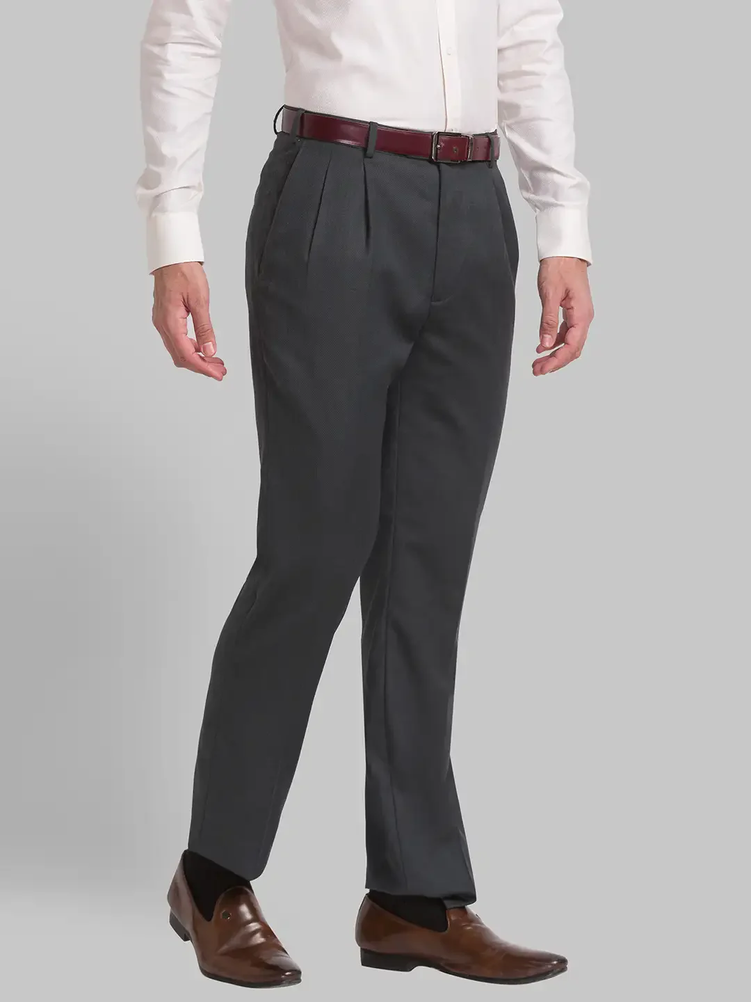 Men Green Classic Fit Structure Polyester Blend Trouser - Image 2