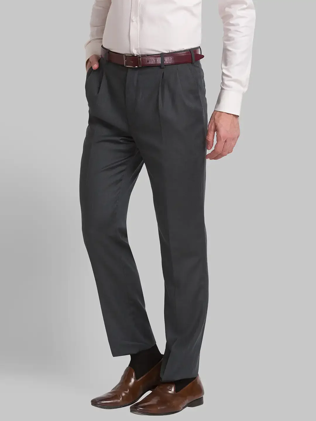 Men Green Classic Fit Structure Polyester Blend Trouser - Image 3