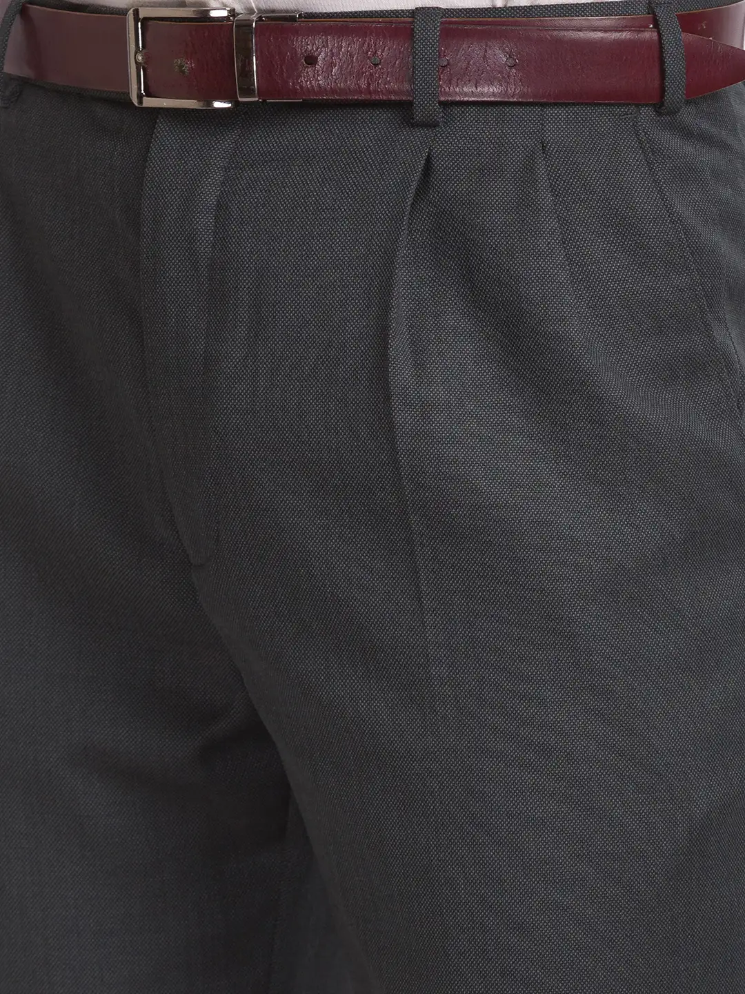 Men Green Classic Fit Structure Polyester Blend Trouser - Image 5