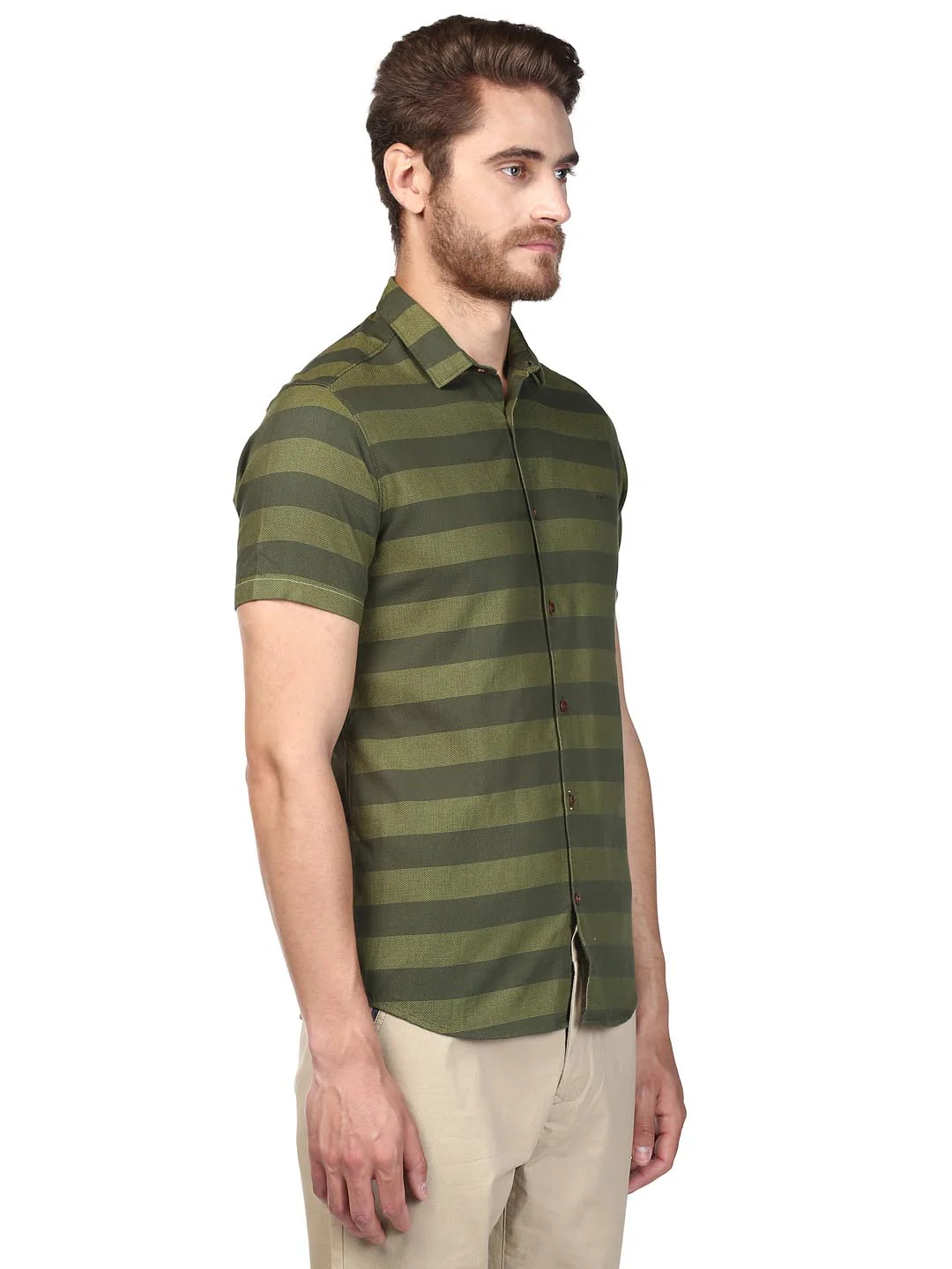 Men Green Contemporary Fit Barre Cotton Blend Full Sleeve Shirts - Image 2