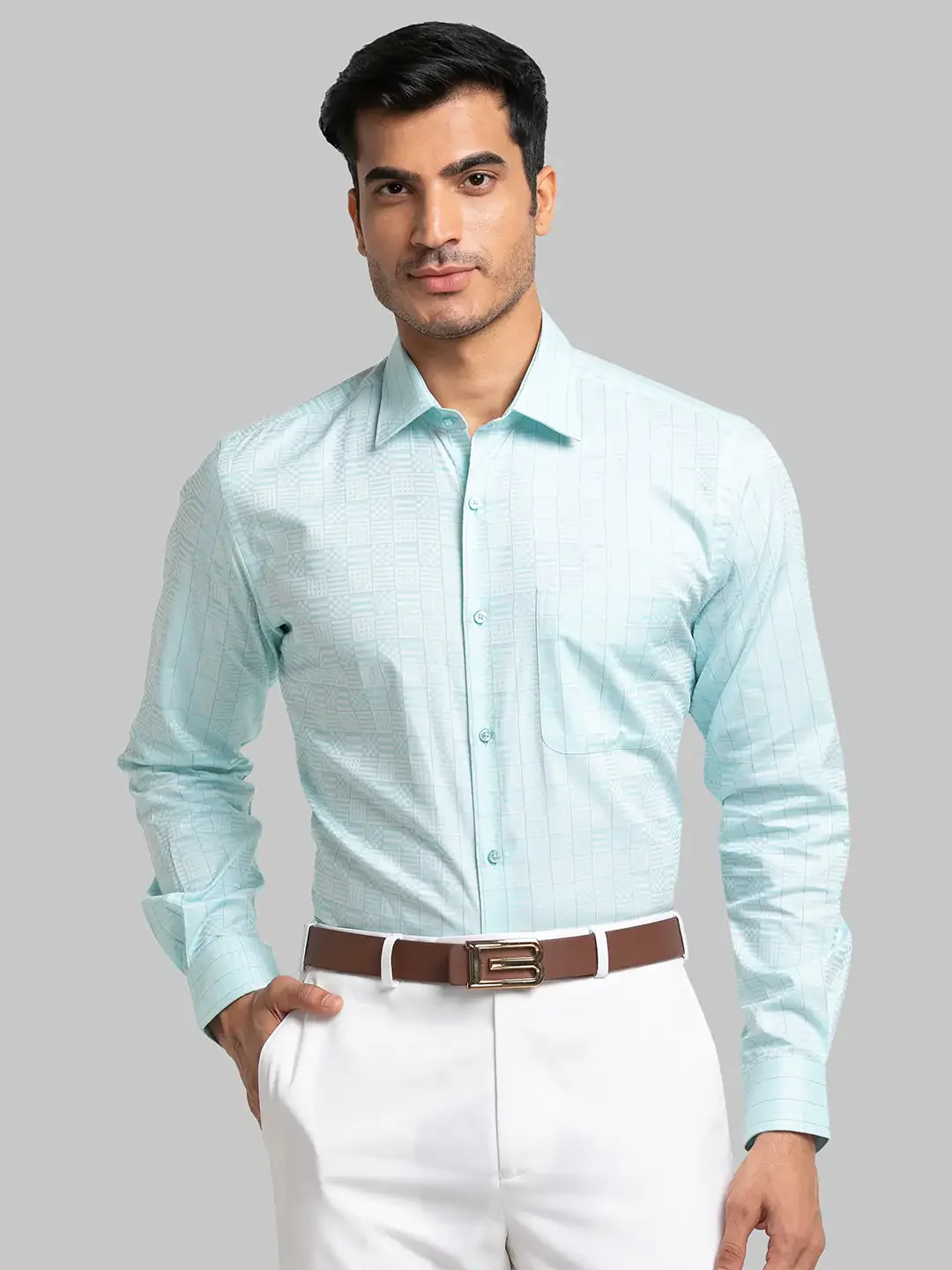 Men Green Contemporary Fit Checks Cotton Cut Collar Shirts