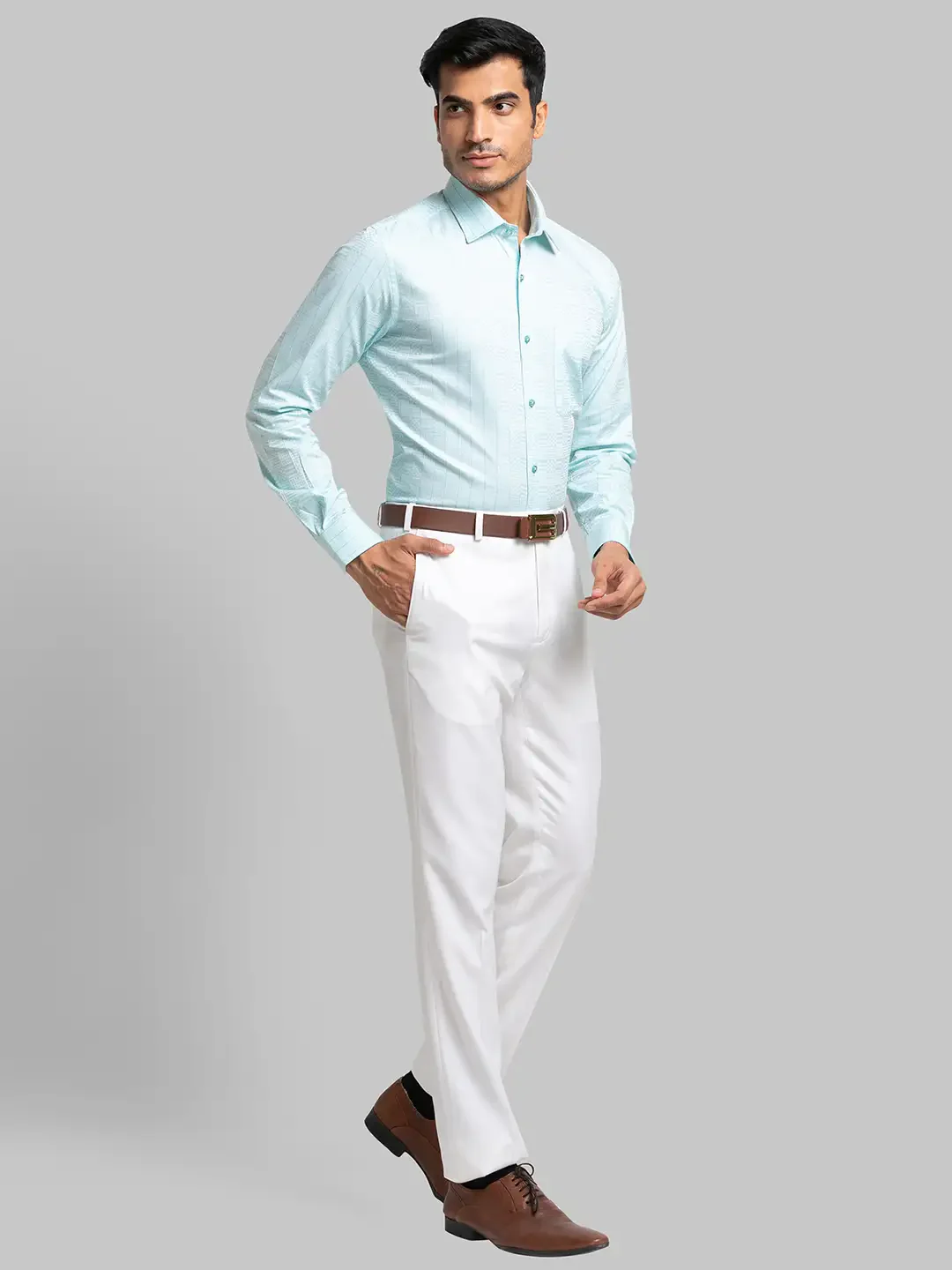Men Green Contemporary Fit Checks Cotton Cut Collar Shirts - Image 5